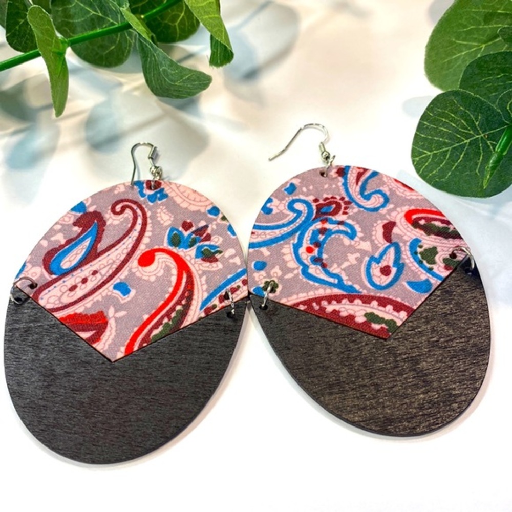 Purple Paisley Wooden Earrings